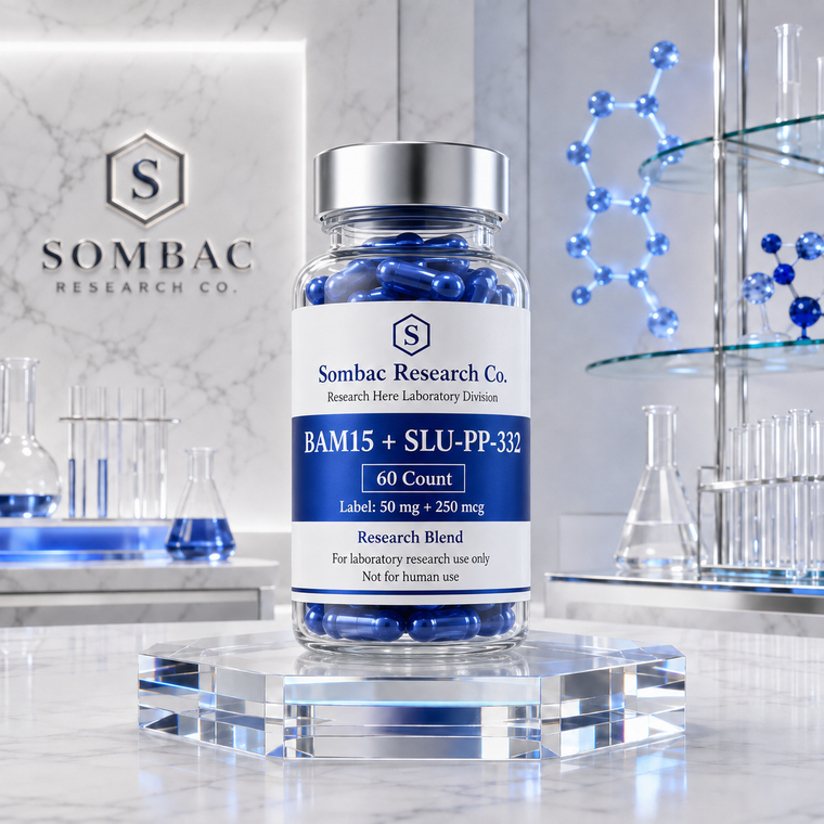 Sombac Research Co. NAD+ 500mg research material vial in laboratory setting